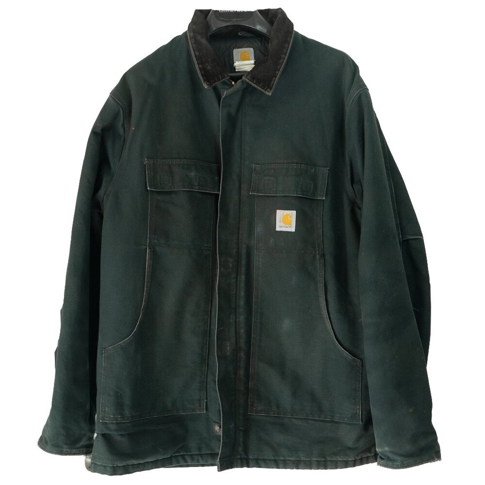 Carhartt Duck Insulated Jacket Relaxed Fit Black Worn In Work Wear Faded Grunge